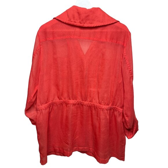 Chicos Sheer Utility Jacket Large Orange Lightweight Button Up - Picture 9 of 12